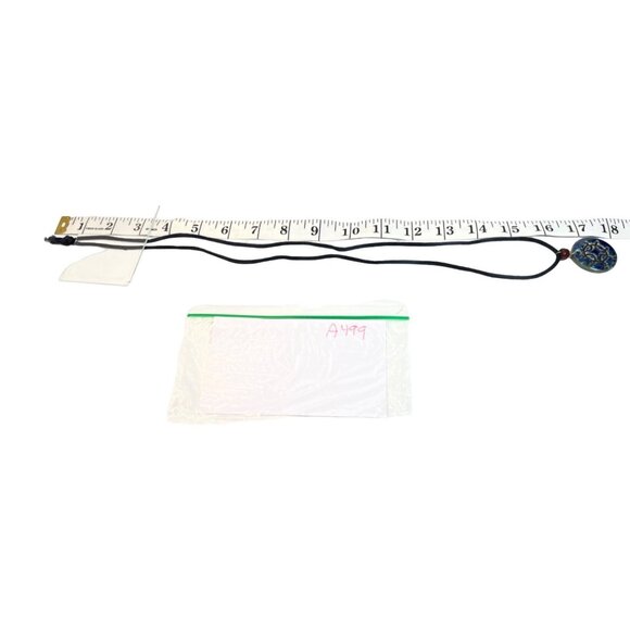 Handcrafted Ceramic Pendant Necklace With Blue & Red Beads On Black Cord A499 - Picture 5 of 5